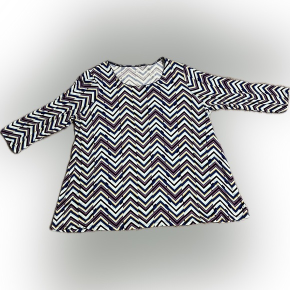 Kim Rogers Tops - 💥Women Kim Rogers Blouse Shirt Top 3/4 Sleeve Round Neck Chevron Stripe 1X
